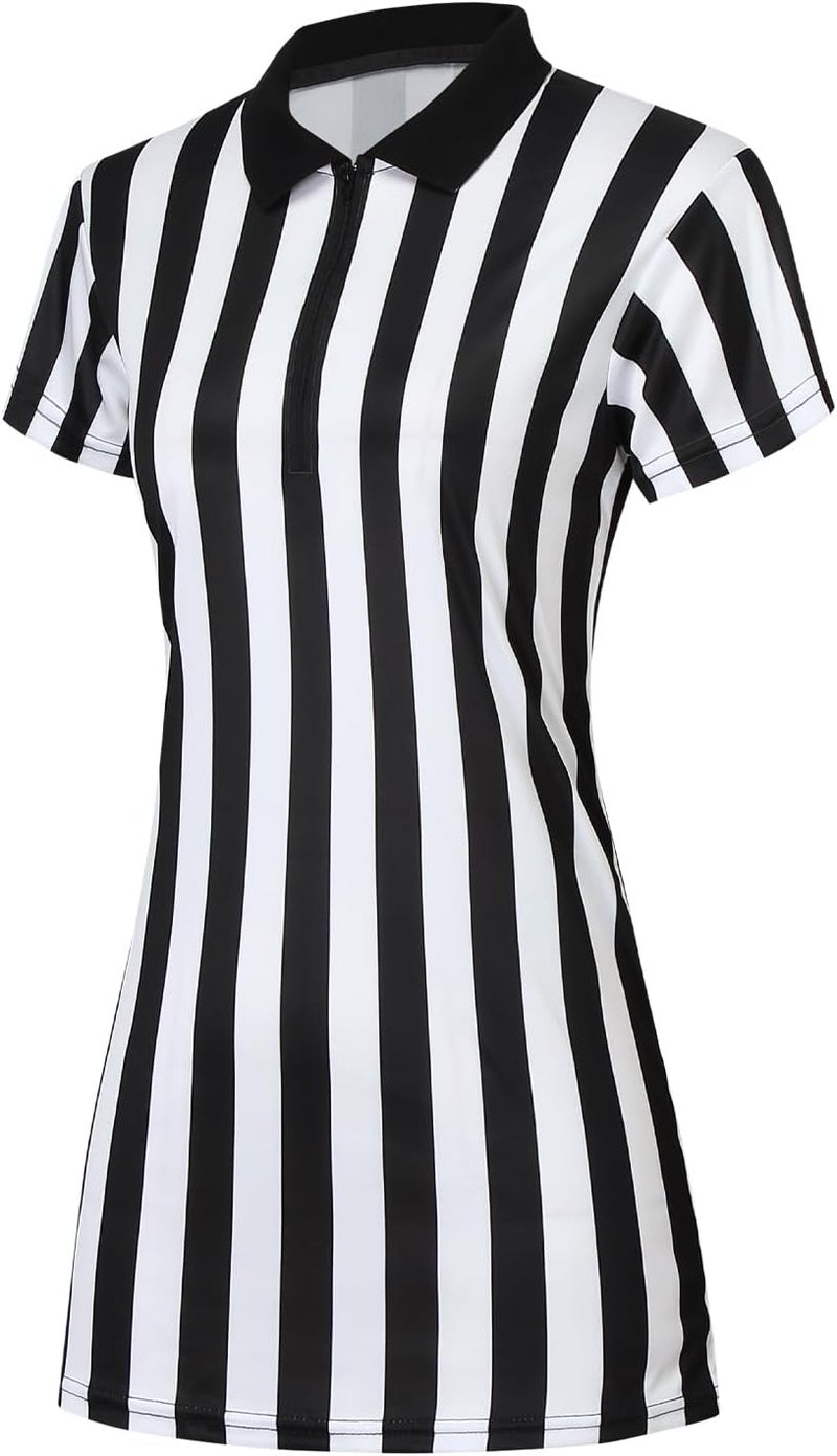 VKT Referee Dress Shirt Womens Zipper Collar Umpire Jersey Ref Costume Outfit for Basketball Football Hockey Halloween - Image 2